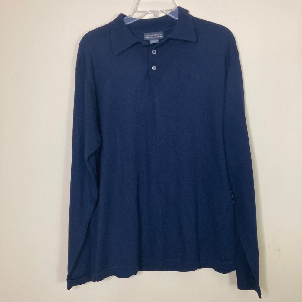 Banana Republic Sweater Mens Medium Extra Fine Italian Merino Wool Navy Blue